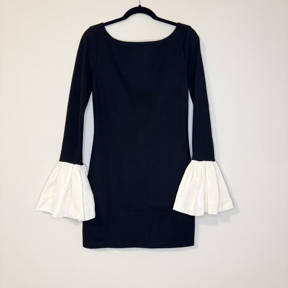 Staud Hawthorne taffeta-trimmed stretch-ponte bell cuff mini dress Medium - Picture 4 of 10